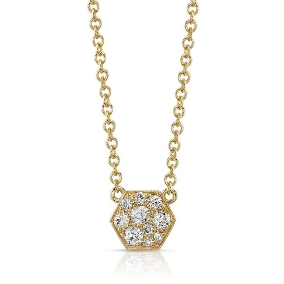 SINGLE STONE HEXAGONAL COBBLESTONE PENDANT NECKLACE featuring Approximately 0.30ctw varying old cut and round brilliant cut diamonds set in a handcrafted 18K yellow gold pendant on an 18K yellow gold chain. Available in an oxidized or polished finish. Nec