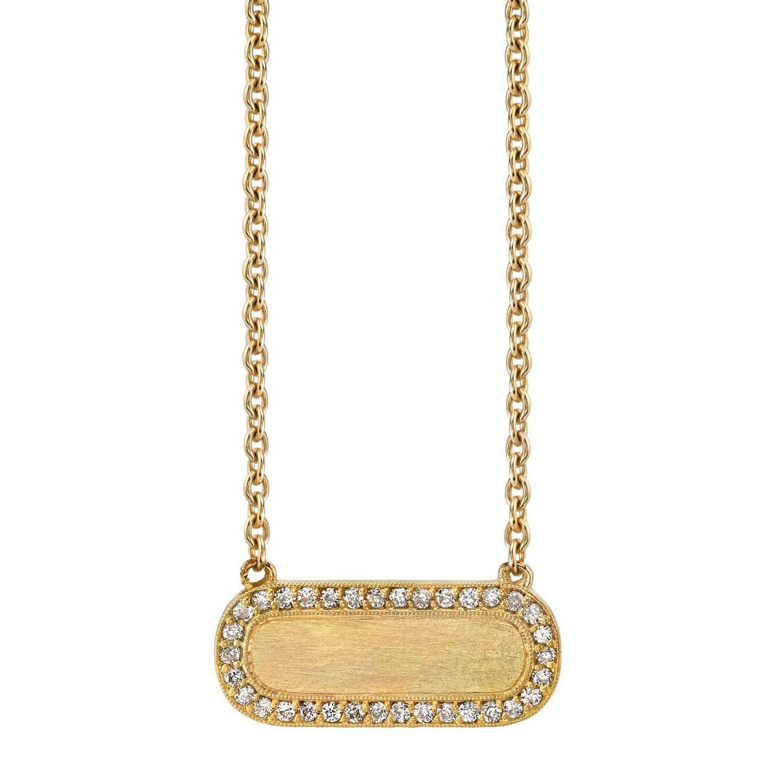 SINGLE STONE MILO NECKLACE featuring Vintage inspired yellow gold bar necklace. Necklace measures 17". Make it personal! Price includes monogrammed engraving of up to three letters in any of the styles shown above - please be sure to specify before placin